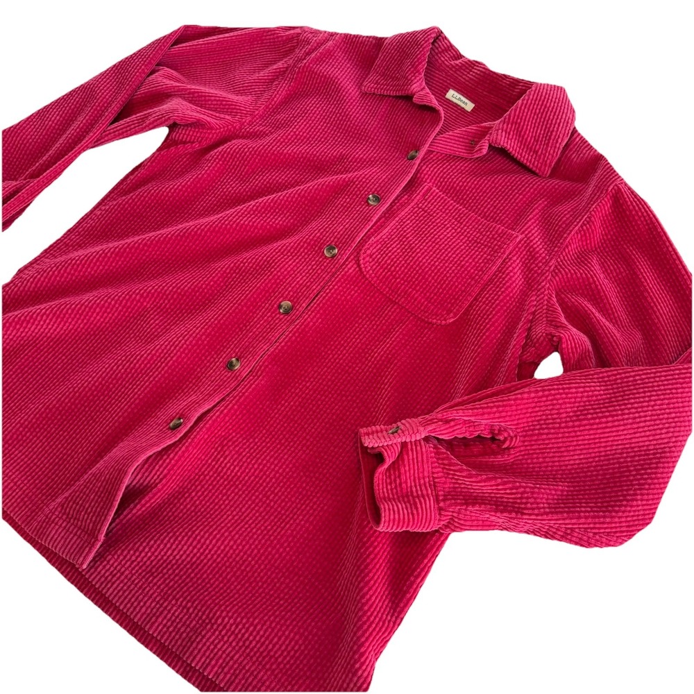 LL Bean Pink Wide‎ Wale Corduroy Oversized Button Up Cotton Shirt Size LARGE